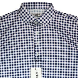 Collars and Co. Dress Collar Polo Mens Medium Tall Navy Gingham NWT Performance